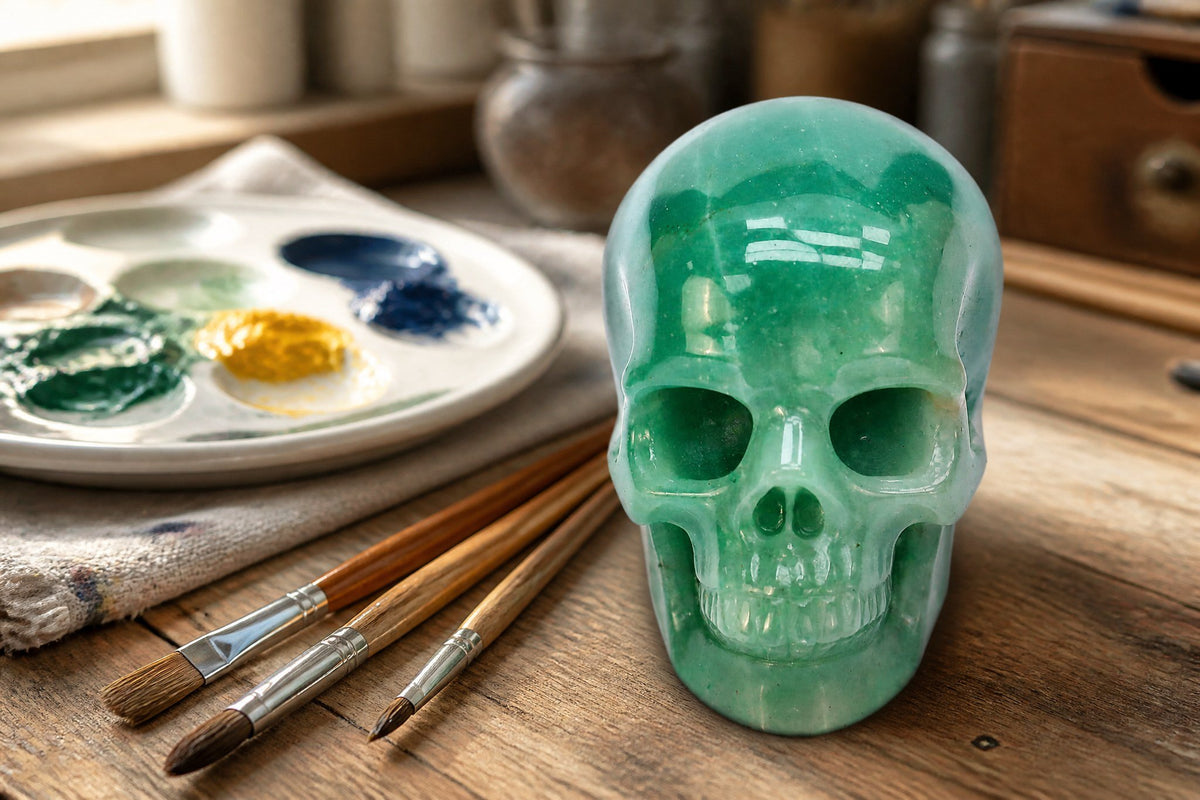 3.0 Inch Green Aventurine Crystal Skull Detail B