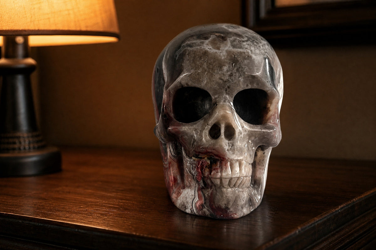 4.5 Inch Red Crazy Lace Agate Crystal Skull Detail B