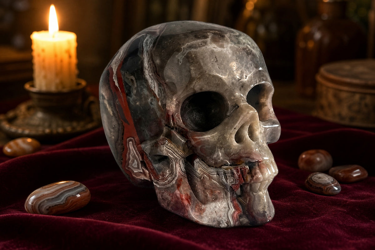 4.5 Inch Red Crazy Lace Agate Crystal Skull Detail C