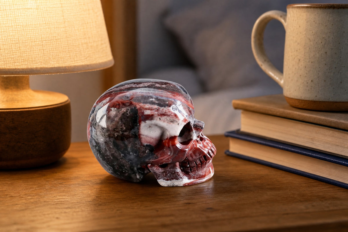 2.2 Inch Red Crazy Lace Agate Crystal Skull Detail C
