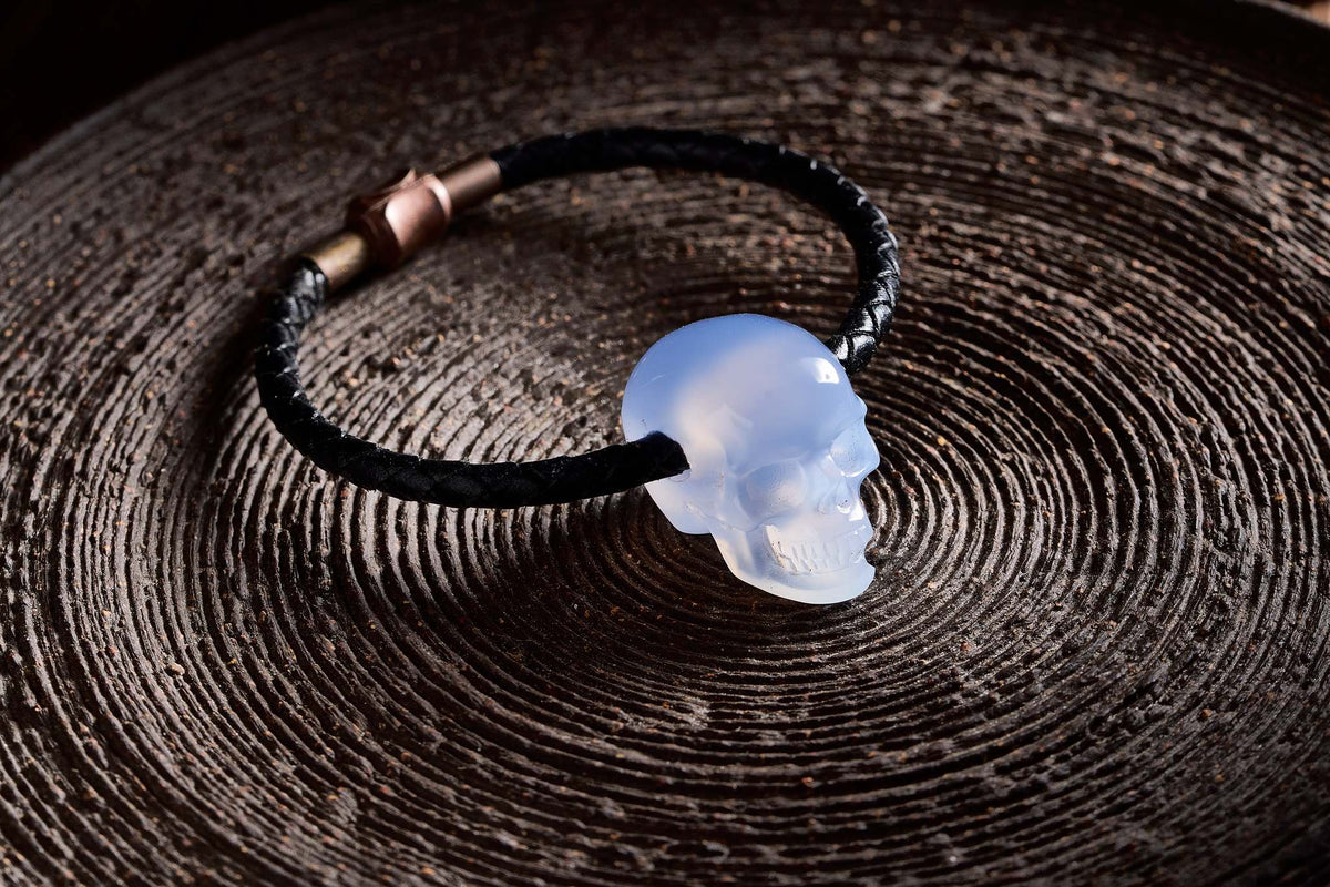 1.0" Blue Chalcedony Crystal Skull Necklace - Detail C