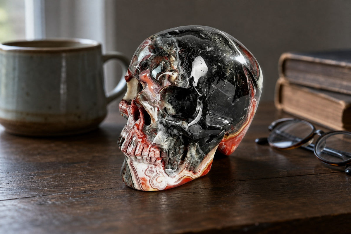 3.0 Inch Red Crazy Lace Agate Crystal Skull Detail C