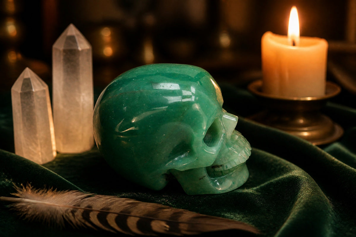 3.0 Inch Green Aventurine Crystal Skull Detail C