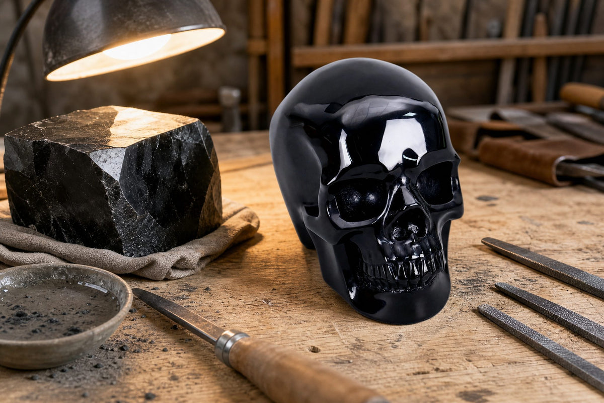 4.5 Inch Black Obsidian Crystal Skull Detail C