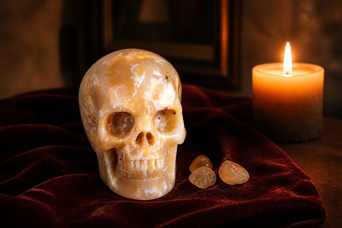 4.5 Inch Yellow Chalcedony Crystal Skull Detail C
