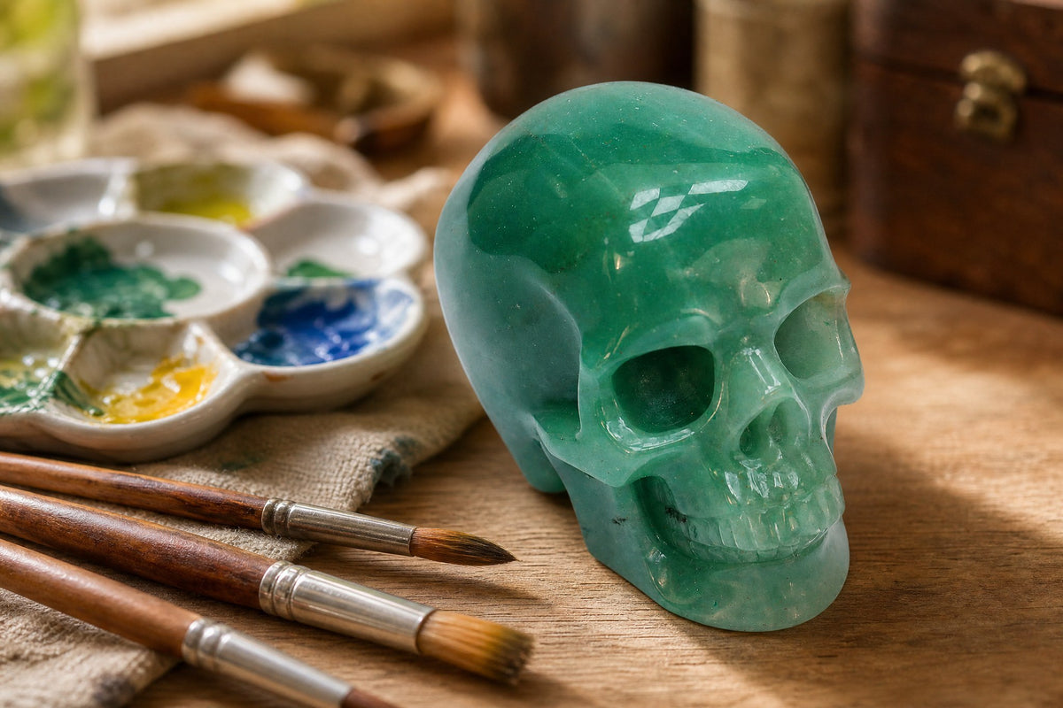 4.5 Inch Green Aventurine Crystal Skull Detail C