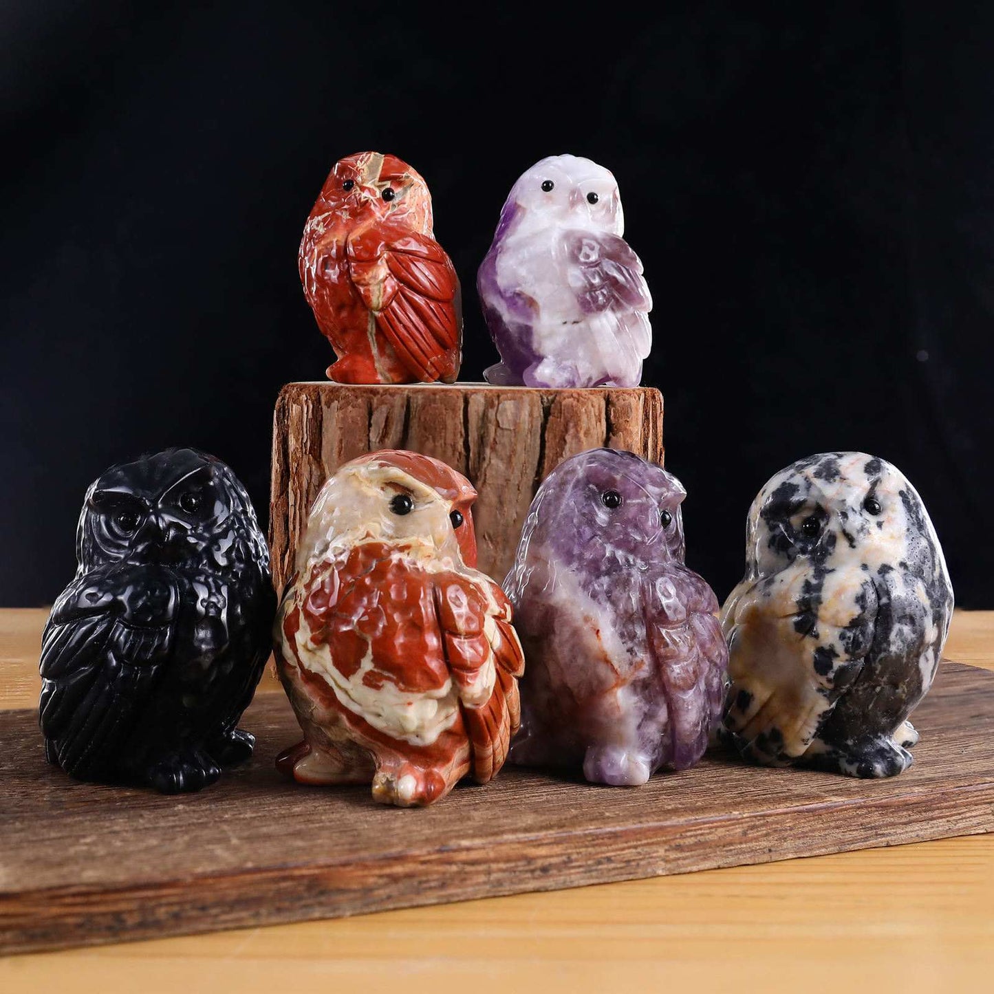 2.5"Natural Crystal Hand Carved Cute Owl Figurine, Spirit Animal Wisdom Stone Spiritual Healing Home Altar Decor
