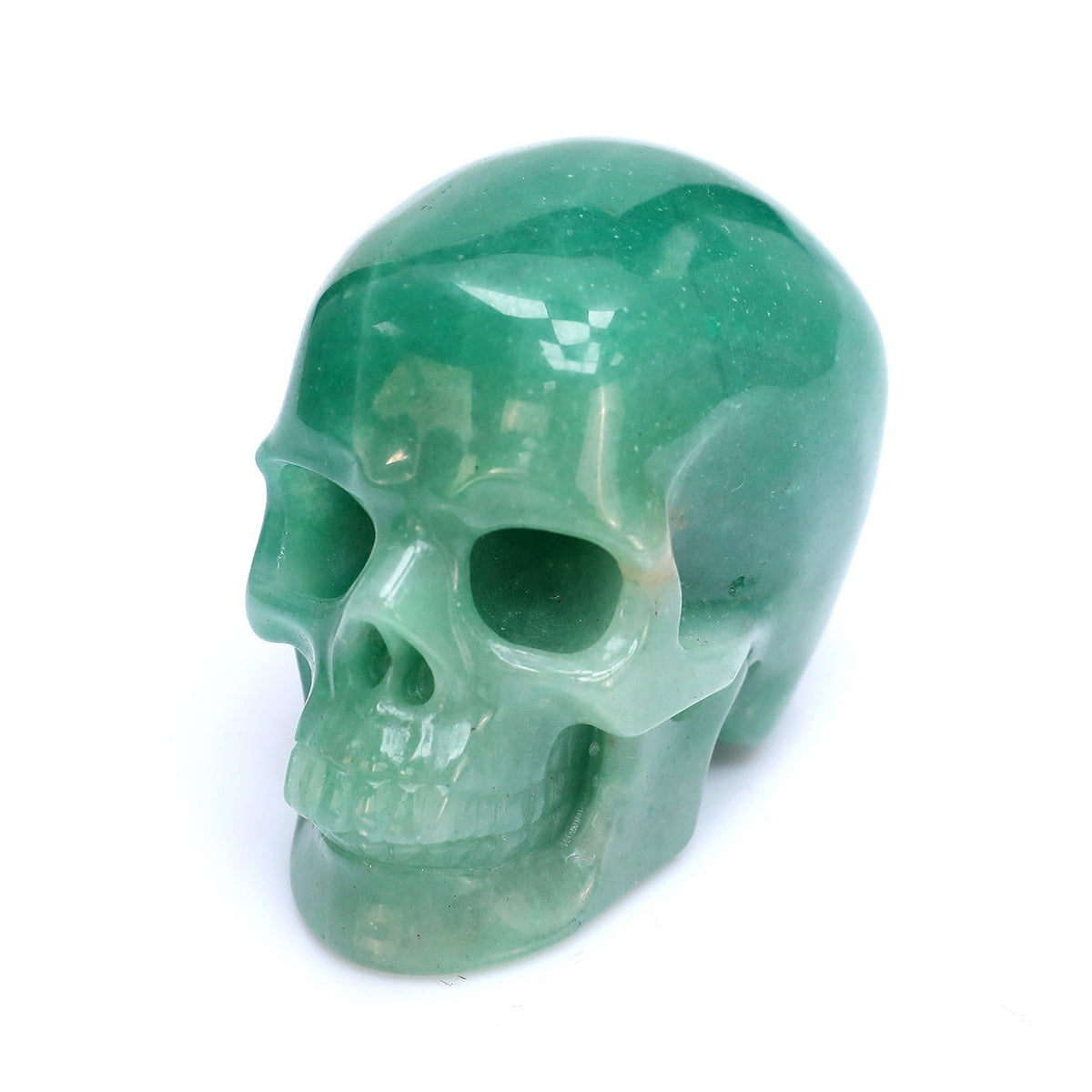 4.5 Inch Green Aventurine Crystal Skull left front view