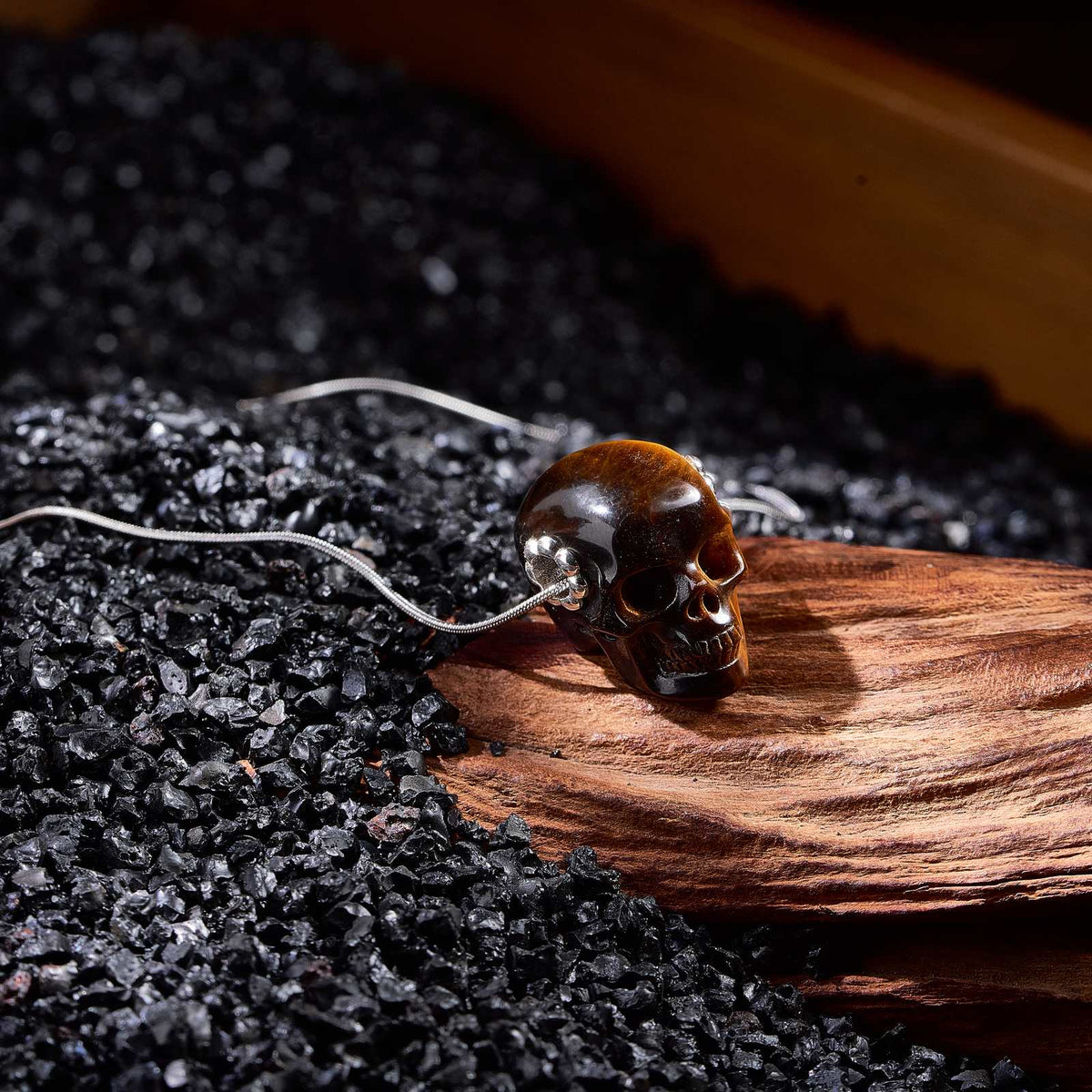 1.0" Tiger's Eye Crystal Skull Necklace - Natural Stone Setting