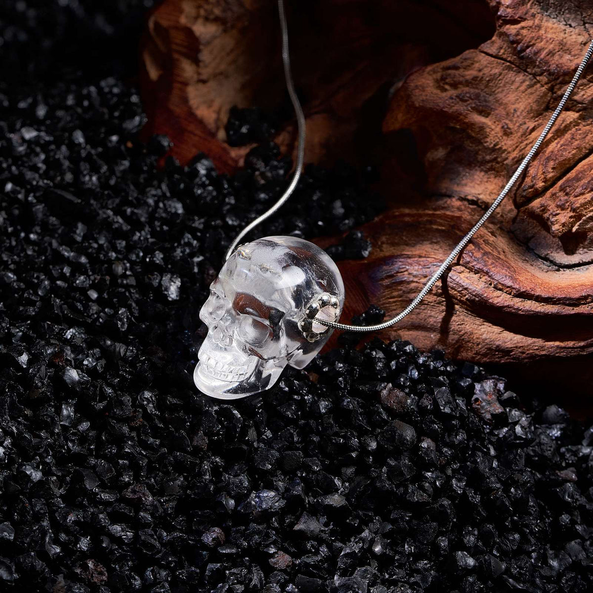 1.0" Clear Quartz Crystal Skull Necklace - Natural Stone Setting
