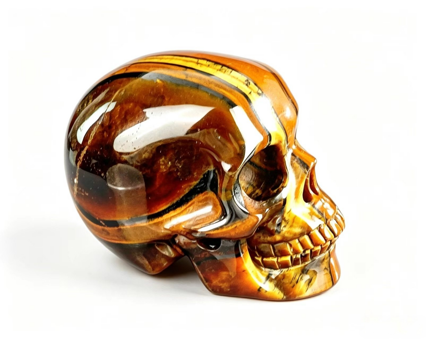 3.0" Natural Tiger's Eye Crystal Skull Courage Protection Ornament
