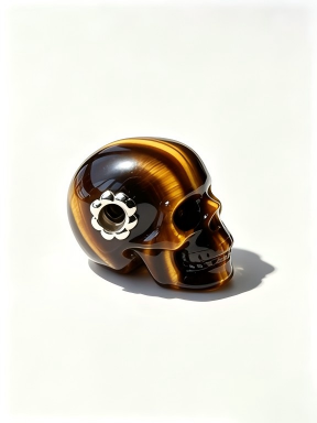 1.0" Tiger Eye Skull Pendant with 925 Sterling Silver Flower Through Bead, Chakra Meditation Healing Jewelry