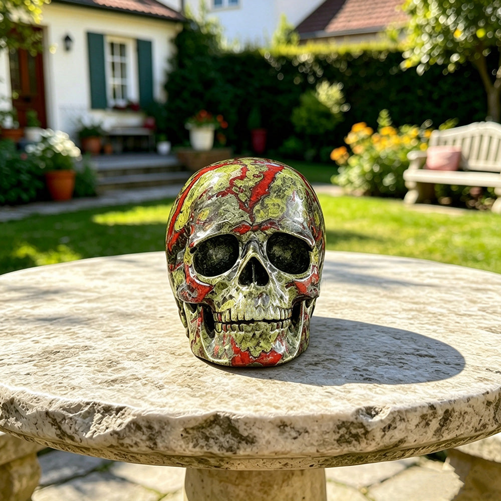 3.0" Natural Dragon BloodStone Hand Carved Crystal Healing Skull Sculpture
