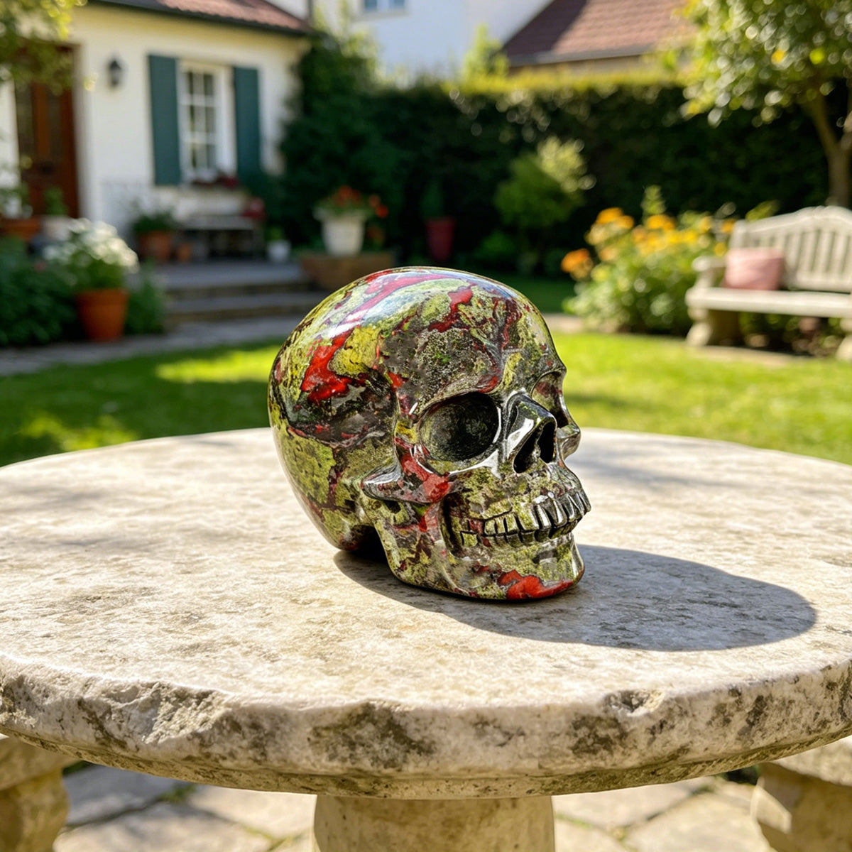 3.0" Natural Dragon BloodStone Hand Carved Crystal Healing Skull Sculpture