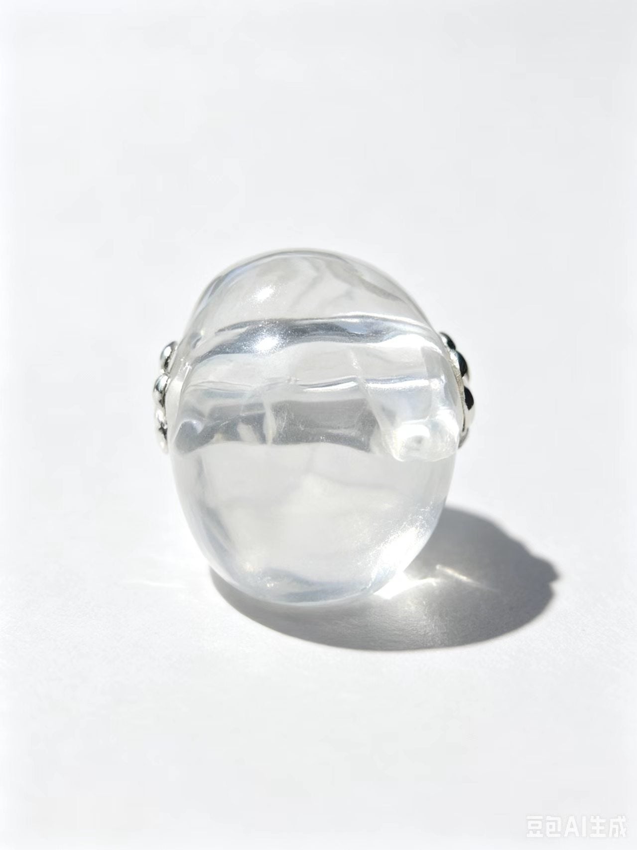 1.0"Clear Quartz Skull Pendant with 925 Sterling Silver Flower Through Bead, Chakra Meditation Healing Jewelry