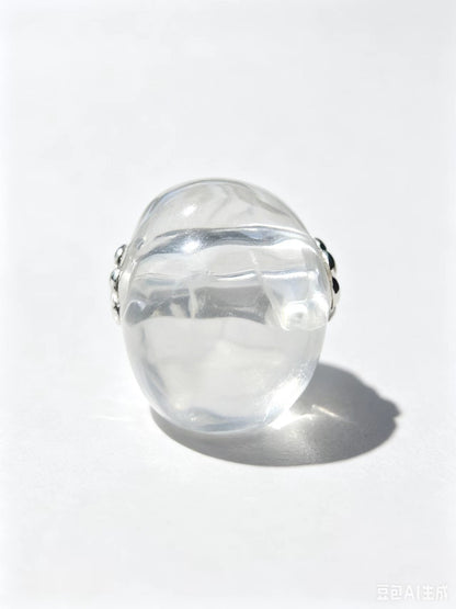 1.0"Clear Quartz Skull Pendant with 925 Sterling Silver Flower Through Bead, Chakra Meditation Healing Jewelry