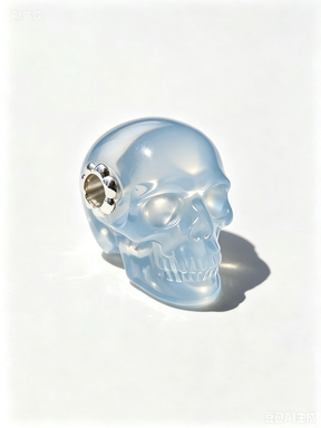 1.0" Blue Chalcedony Skull Pendant with 925 Sterling Silver Flower Through Bead, Chakra Meditation Healing Jewelry
