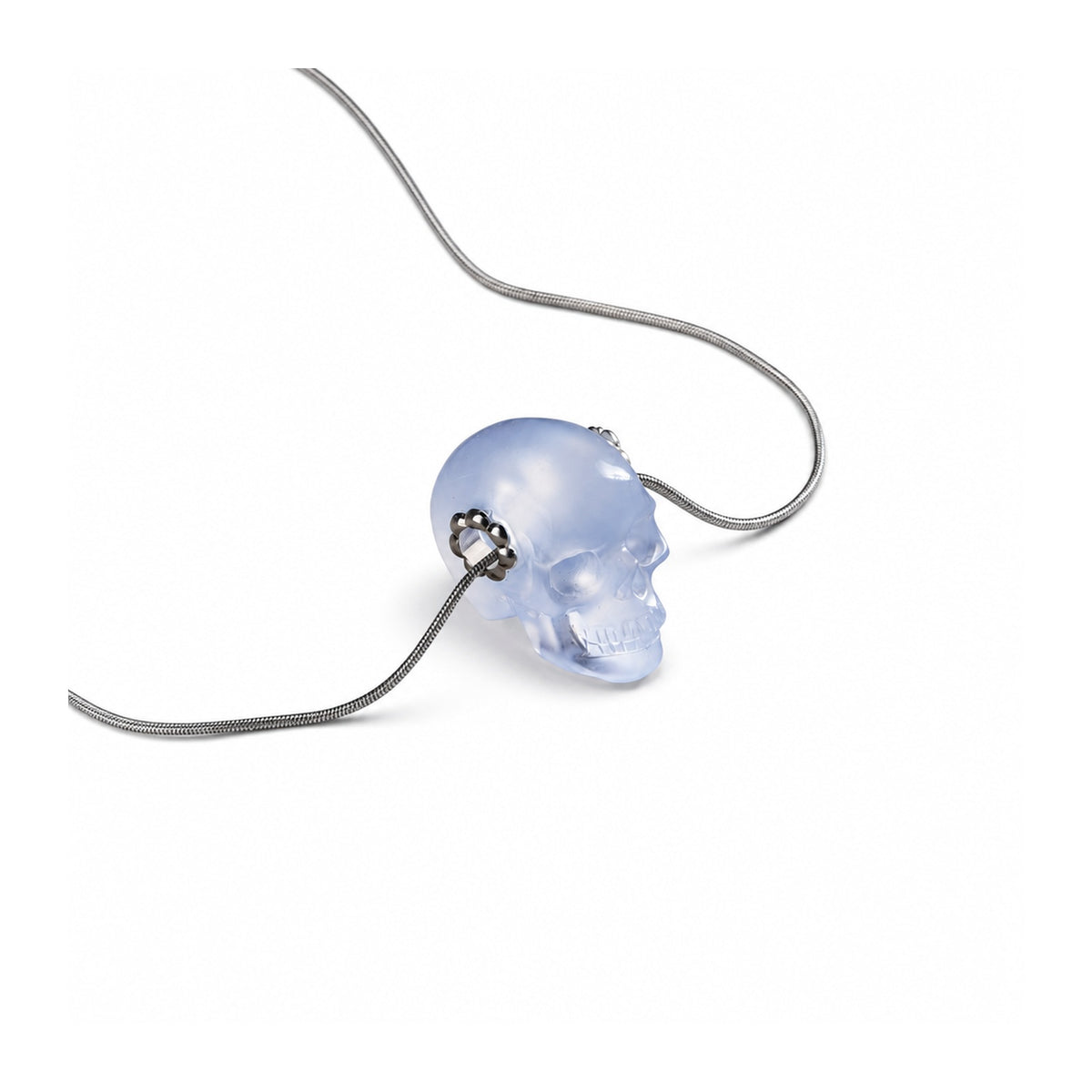 1.0" Blue Chalcedony Crystal Skull Necklace - Chain Detail