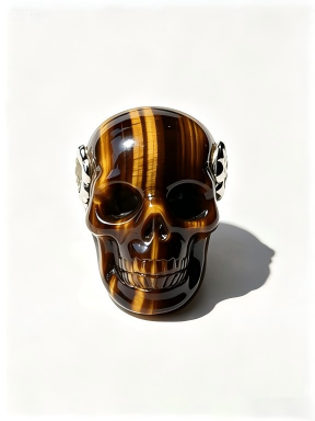 1.0" Tiger Eye Skull Pendant with 925 Sterling Silver Flower Through Bead, Chakra Meditation Healing Jewelry
