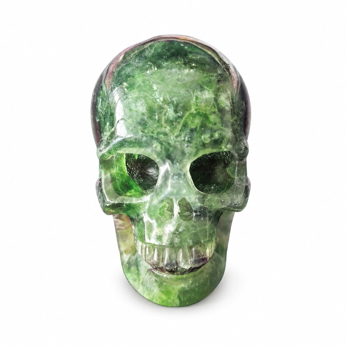 3 inch green fluorite crystal skull, front view