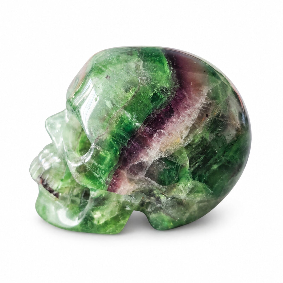 3 inch green fluorite crystal skull, side profile