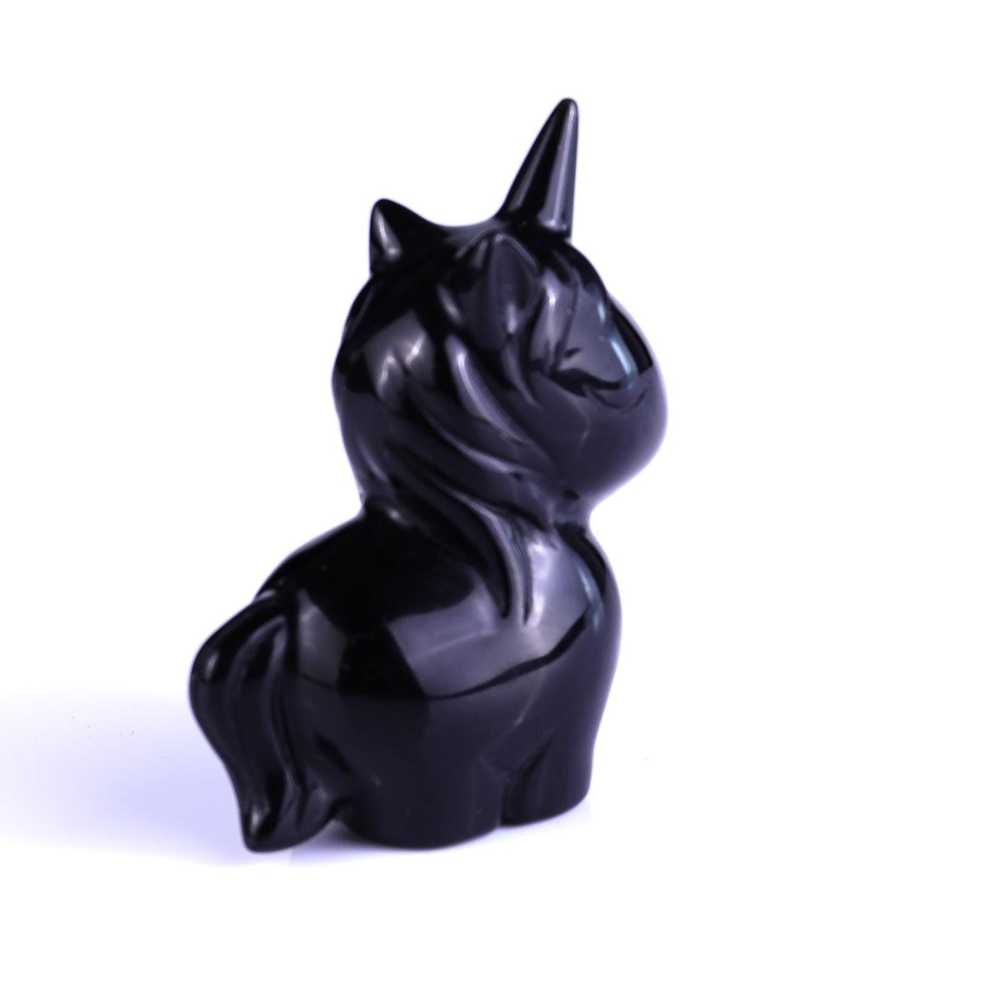 2.75"Natural Black Obsidian Hand Carved Cute Unicorn Crystal Ornament Spiritual Healing Decor