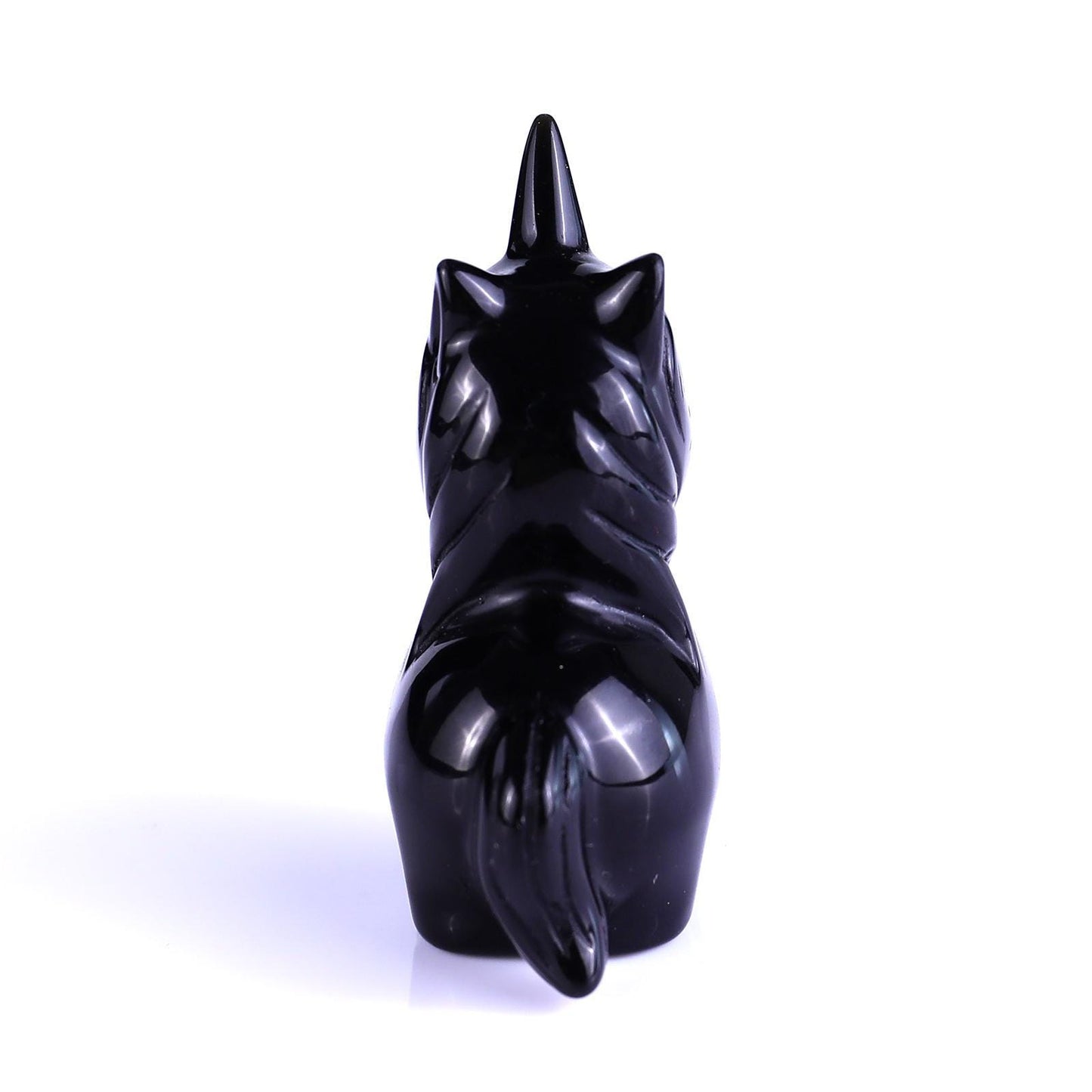 2.75"Natural Black Obsidian Hand Carved Cute Unicorn Crystal Ornament Spiritual Healing Decor