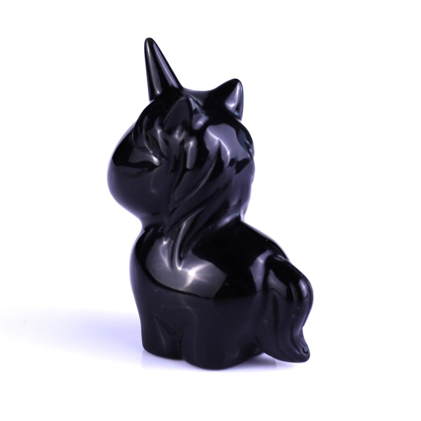 2.75"Natural Black Obsidian Hand Carved Cute Unicorn Crystal Ornament Spiritual Healing Decor