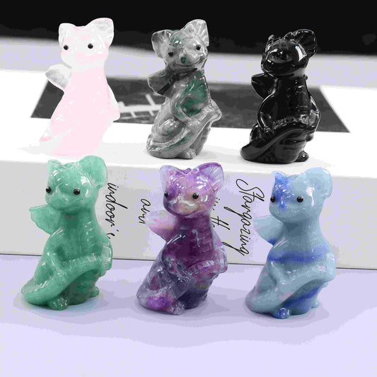 Natural Crystal Hand Carved Cute Baby Dragon Figurine, Fantasy Spirit Animal Spiritual Healing Home Altar Decor
