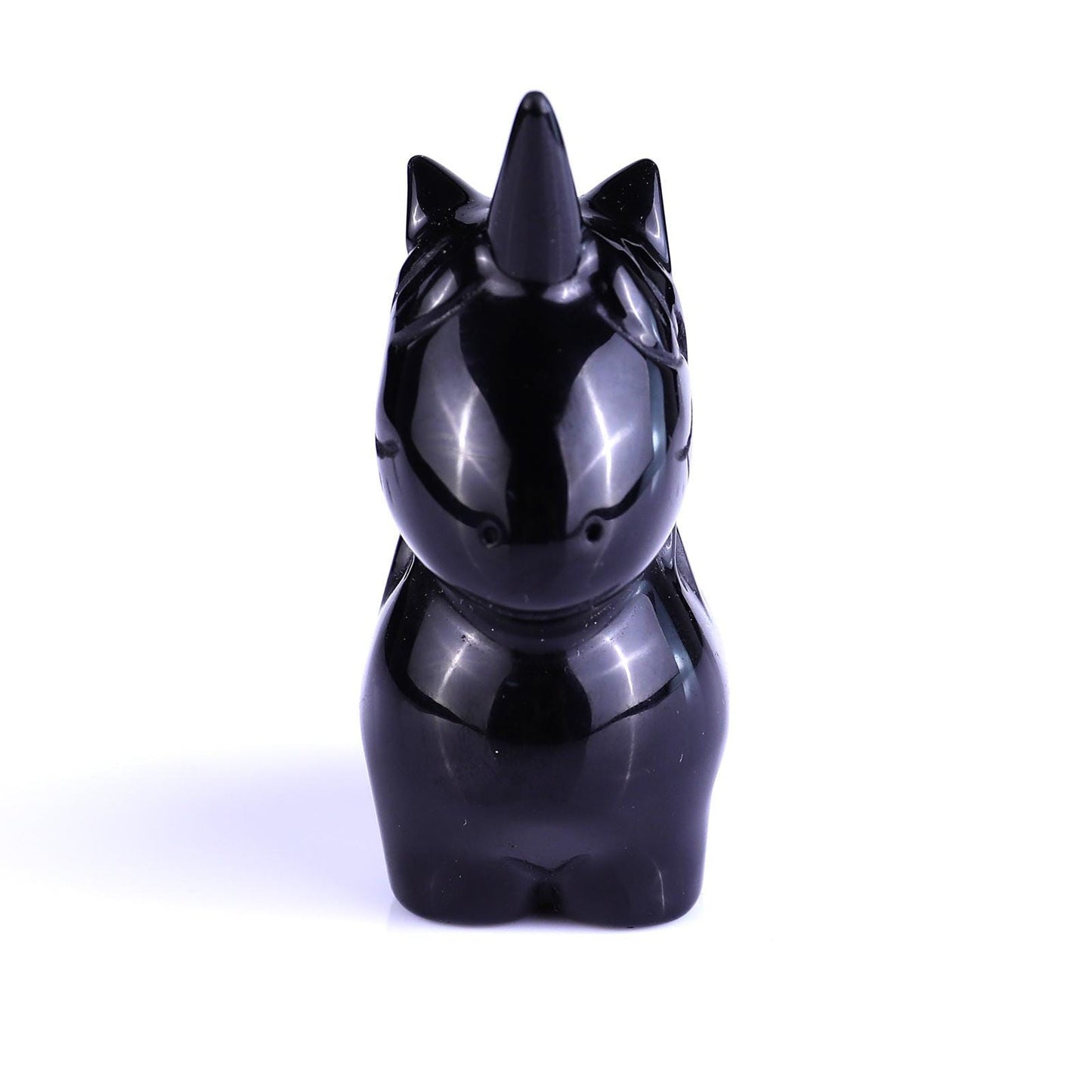 2.75"Natural Black Obsidian Hand Carved Cute Unicorn Crystal Ornament Spiritual Healing Decor