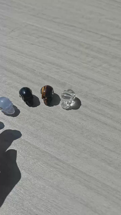 1.0"Clear Quartz Skull Pendant with 925 Sterling Silver Flower Through Bead, Chakra Meditation Healing Jewelry
